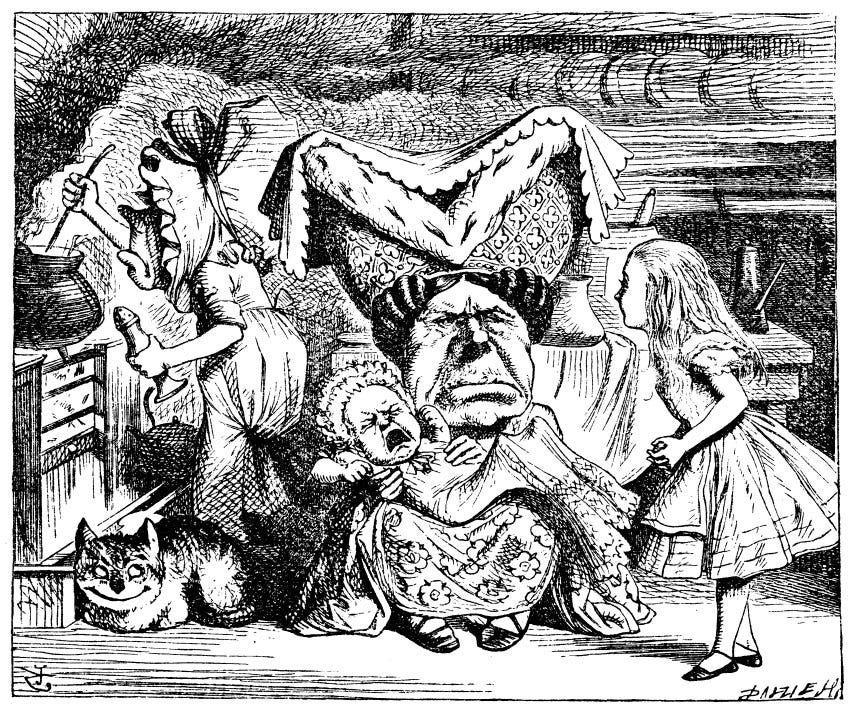 Người đầu bếp, Nữ Công tước, Mèo Cheshire và Alice