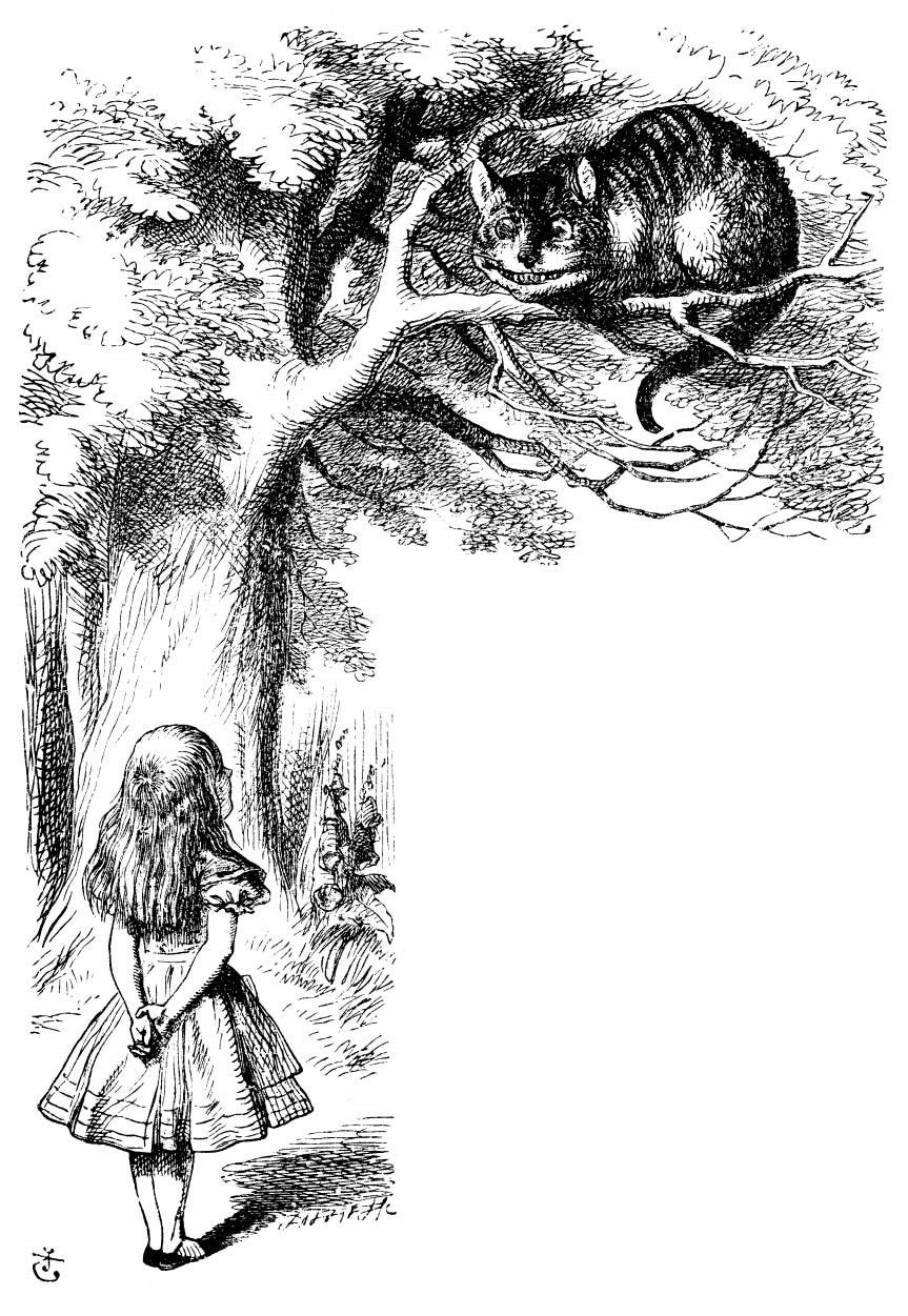 Alice nói chuyện với mèo Cheshire